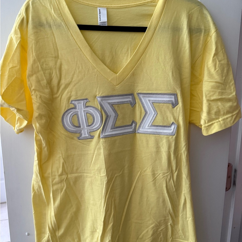 Yellow V-Neck T-Shirt with Greek Letters